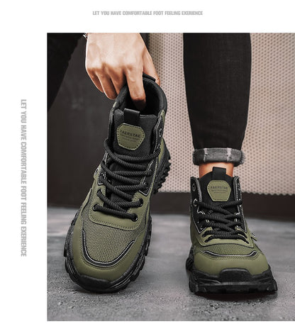 Botas de trabalho masculinas de inverno com cadarço, sapatos masculinos quentes de segurança, plataforma, tamanho 44, promoção, designer, antiderrapante, moda