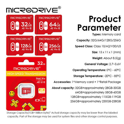 Cartão de Memória de Alta Velocidade A2 V30 U3 32GB 64GB 128GB 256GB Flash UHS-3 Cartão Micro Mini SD para Câmera 4K HD / TV / Jogo / Gopro UAV