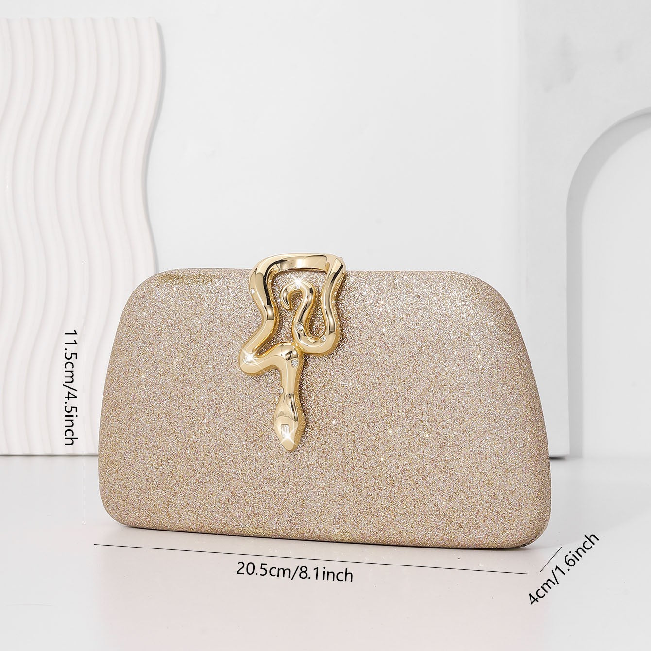 Women’s Luxury Glitter Snake Lock Clutch Elegant Evening Bag Shiny Envelope Bag Handbags Wedding Banquet Party Dress with Chain