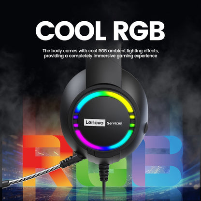 Fone de ouvido gamer com fio Lenovo E08 com microfone, luz RGB para computador e laptop, efeitos de som surround virtual 7.1, headset para E-sports