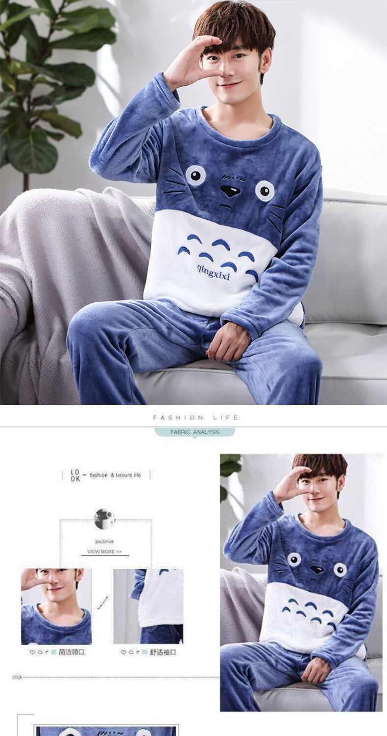 Winter Men's Pajamas Homewear Suit New Coral Fleece Warm Long-Sleeved Spring, Autumn and Winter Models of Men's Flannel Homewear