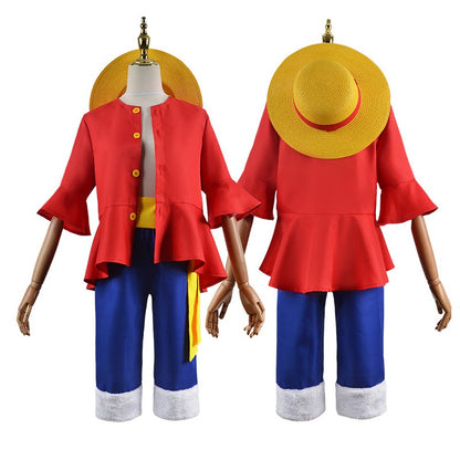 Anime Piece Pirate Luffy Cosplay Costumes Monkey D Sun God Two Years Later Cos Adult Kids Carnival Party Red Top Pants Suits Hat