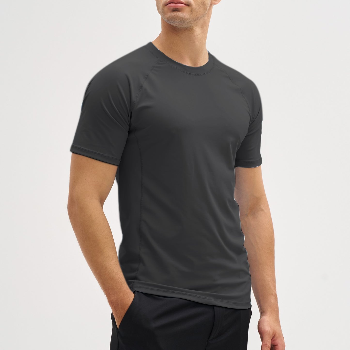 EKLENSON Men's Rashguard Swim Shirt Short Sleeve Mock Neck UPF 50+ T Shirts Loop Hem Quick Dry Loose Fit Water Surfing Shirt