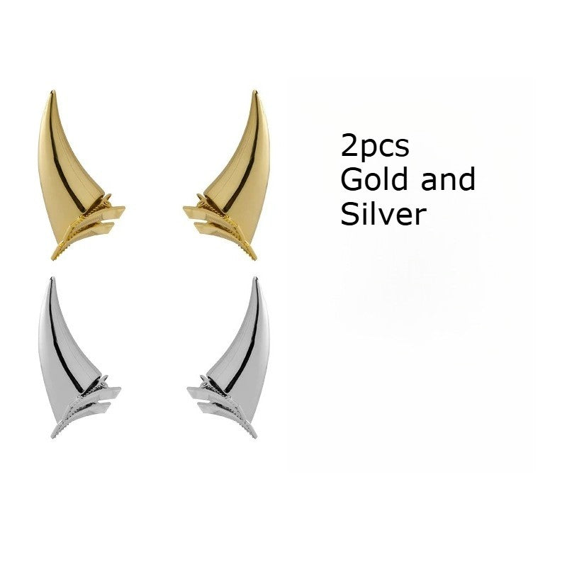 QQ Punk Demon's Horn Metal Headband Hairpins Halloween Party Headdress Cosplay Lucifer Anime Women Men Gold Cosplay Accessories