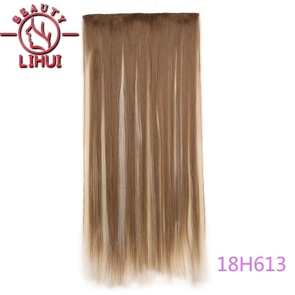 Extensões de cabelo sintéticas com clipe, longas e lisas, com 5 clipes em uma única peça, extensões de cabelo multicoloridas LIHUI