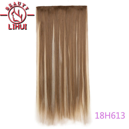 Extensões de cabelo sintéticas com clipe, longas e lisas, com 5 clipes em uma única peça, extensões de cabelo multicoloridas LIHUI