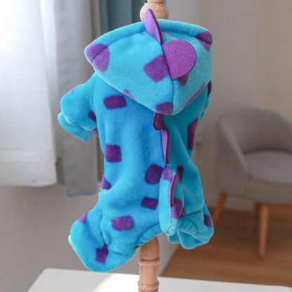 Roupinha de Fleece Super Macio para Animais de Estimação Cachorrinho Outono Inverno Pelúcia Quente Macacão para Cães Quatro Patas Dinossauro Unicórnio Cosplay Roupa para Gatos