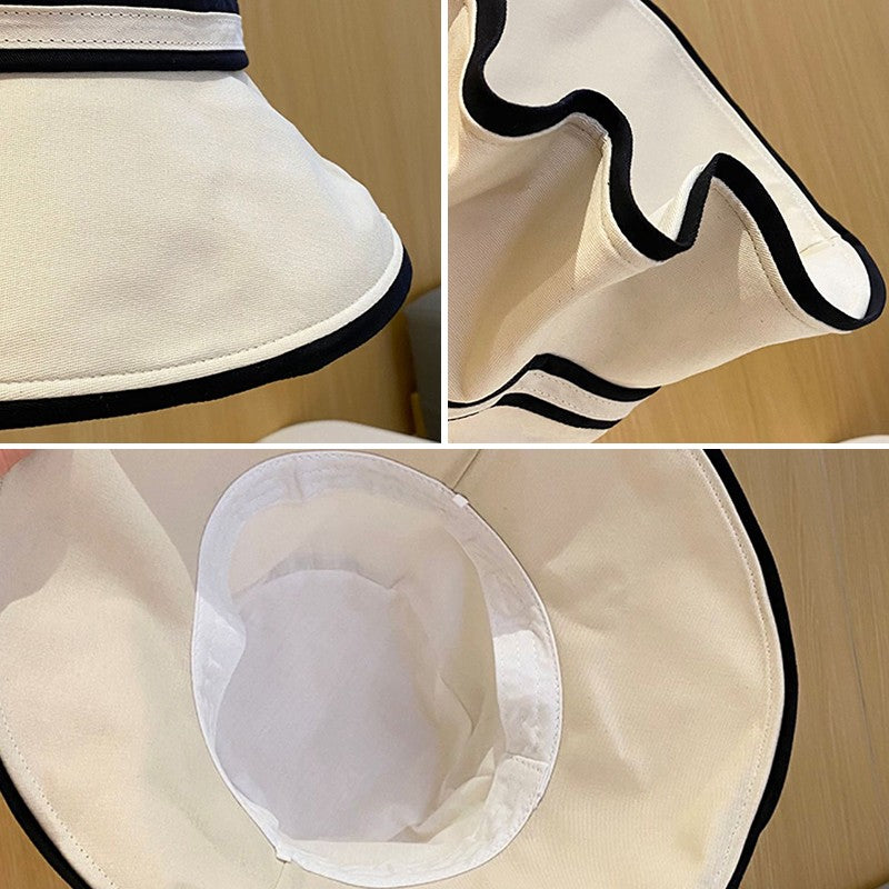 Women Summer Wide Brim Striped Bucket Hat Soft Cotton Fordable Panama Cap For Lady Outdoor Solid Color JK Beach Tour Basin Hat