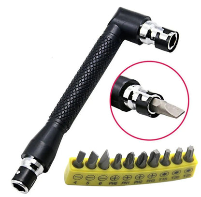Chave de fenda hexagonal em L de 1/4 bits 90 graus de cabeça dupla preta 6,35 chave 10 peças fita amarela conjunto de ferramentas de chave de fenda
