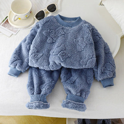 Winter Kids Thick Warm Sets Autumn Boys Girls Flannel Pajamas Suits Baby Long Sleeve Sleepwear Outfits Casual Children Clothes