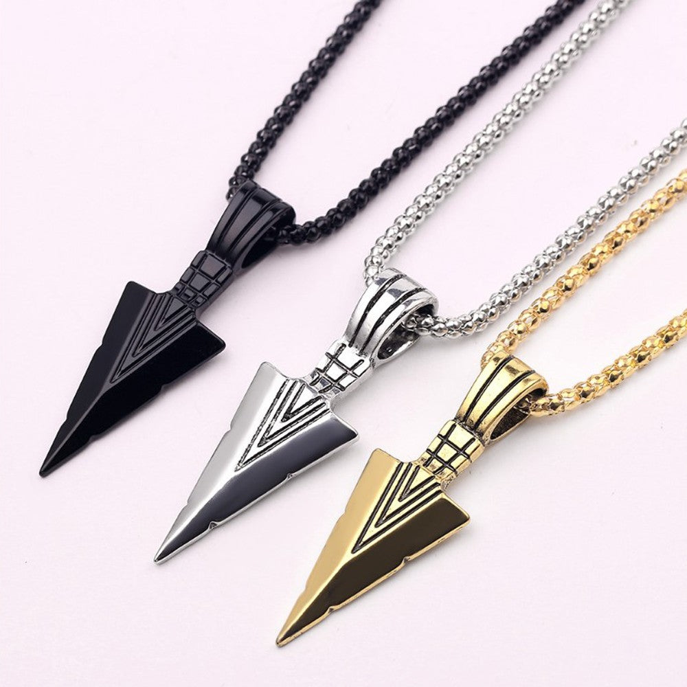 Colar Masculino Design Preto Fosco Com Pingente de Flecha Corrente Joias Hip Hop Punk Rock Presente de Natal Halloween Para Homens Mulheres