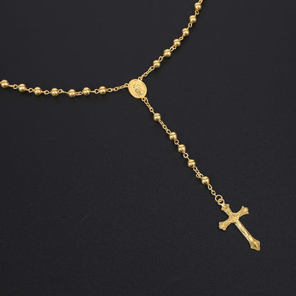 Colar Terço Cor Prata Para Mulheres Homens Miçangas De Metal De 6MM Corrente Longa Pingente Cruz Crucifixo Joia Religiosa Para Festa Presente