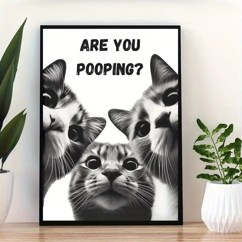 Art quote you are pooping black cat kitten reading newspaper in toilet funny animal poster retro art living room decoration