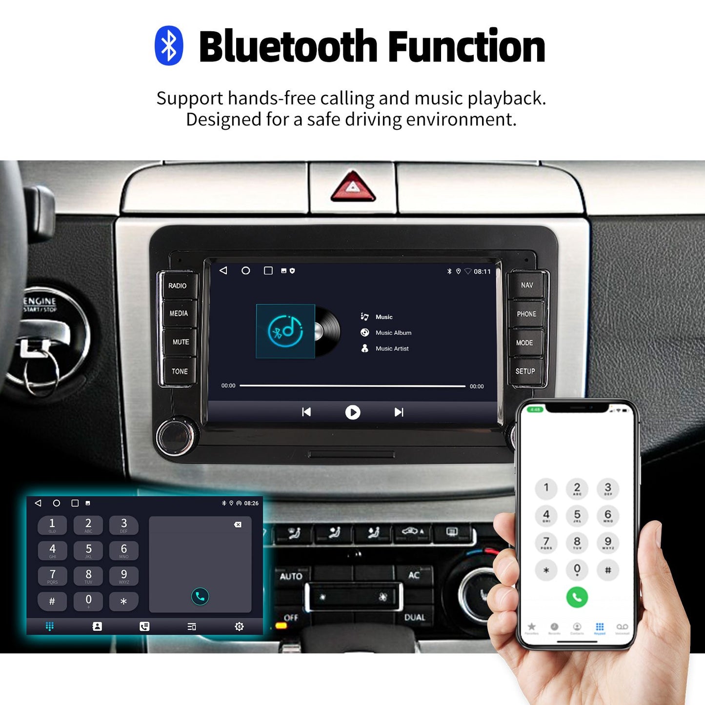 7" Car Stereo Android 14 For VW Volkswagen Jetta Passat Golf MK5 MK6 Apple Carplay GPS Navigation FM Radio WiFi SWC Head Unit BT