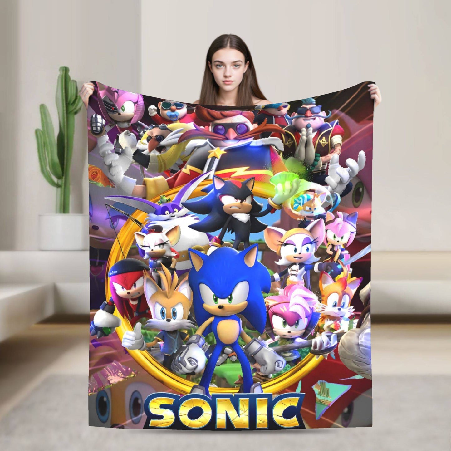 Manta Macia com Estampa de Pelúcia S-Sonic Retrô Desenho Animado Para Ar Livre Decorativa Flanela Cobertor de Cama
