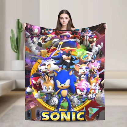 Manta Macia com Estampa de Pelúcia S-Sonic Retrô Desenho Animado Para Ar Livre Decorativa Flanela Cobertor de Cama