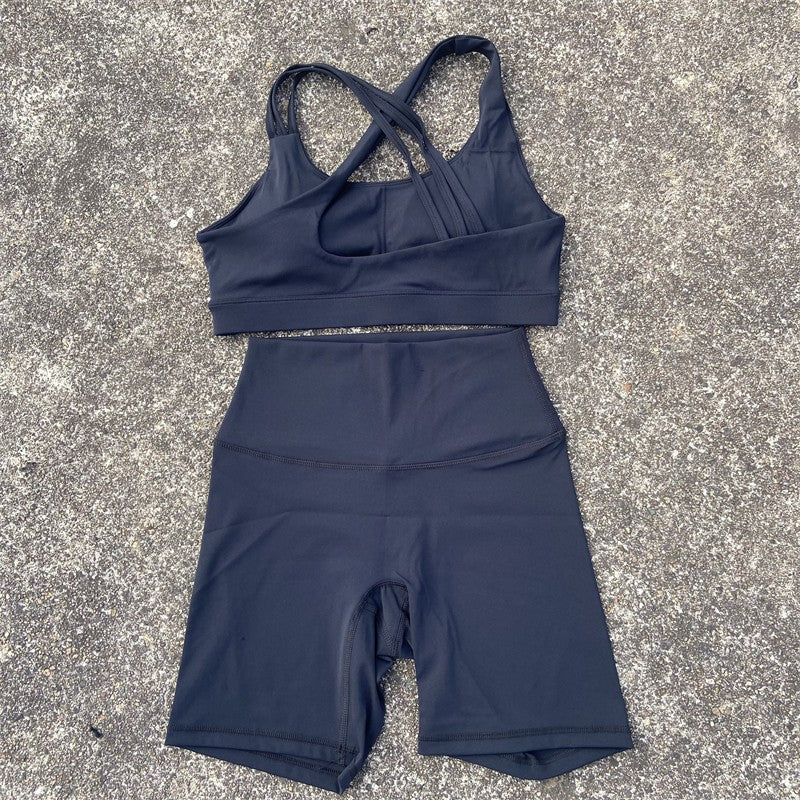 Yoga Fitness Suit Shorts Set Gym Sports Set Women Clothes 2 Piece Sports Bra Top High Waist Short Legging Running Tracksuit