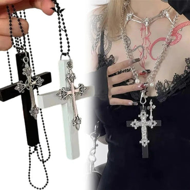 Personality Punk Trendy Cool Gothic Wood Cross Pendant NNecklace for Women Men Vintage Hip Hop Y2k Necklace Party Jewelry Gift