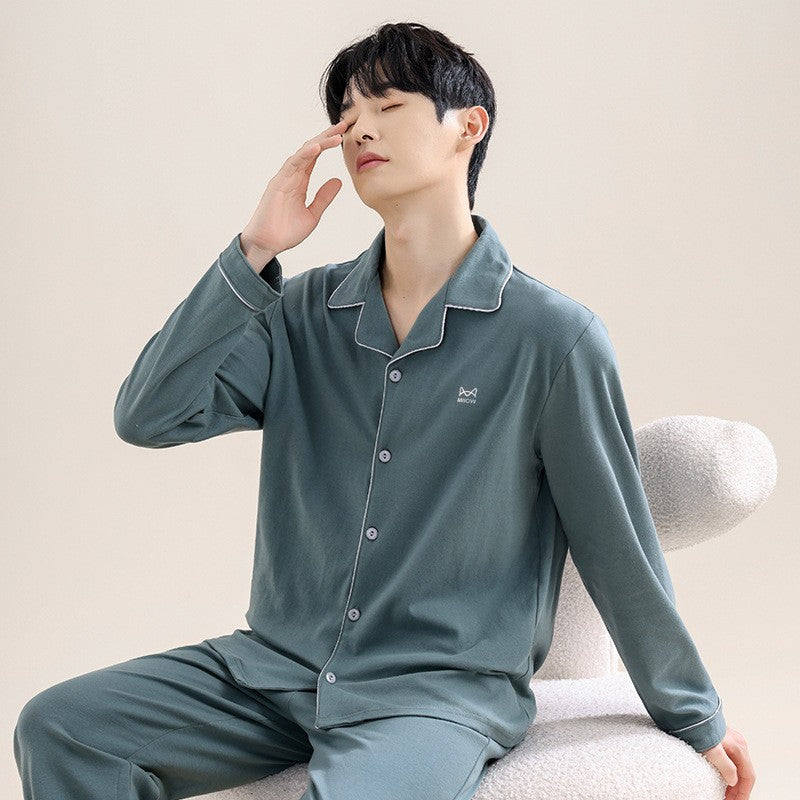 High Quality 100% Cotton Pajamas Suit Men Outside Classic Simple Male's Homewear Fashion Soft Breathable Sleepwear Business Gent