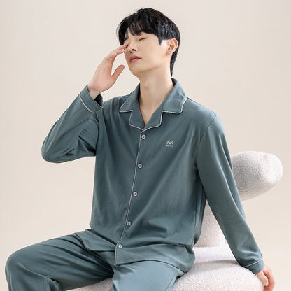 High Quality 100% Cotton Pajamas Suit Men Outside Classic Simple Male's Homewear Fashion Soft Breathable Sleepwear Business Gent