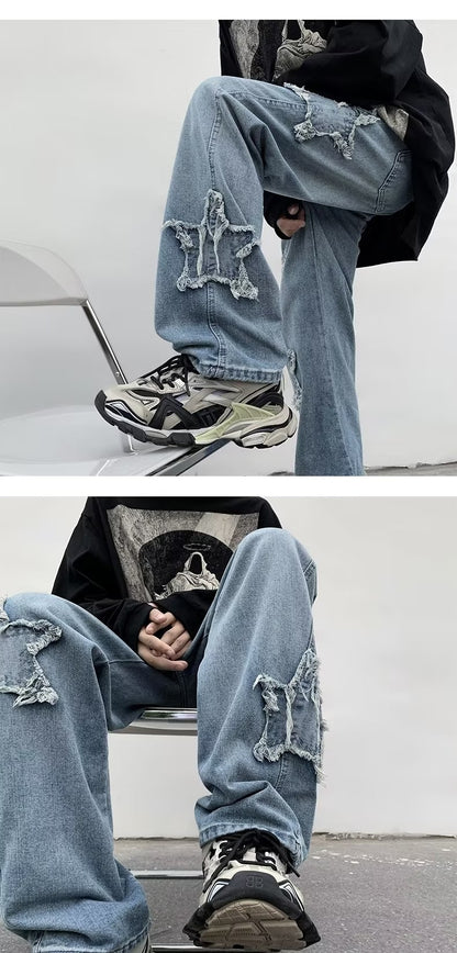 2025 Novas Estrelas da Moda Toalha Bordada Calças Jeans Marrons Masculinas Roupa Y2K Calças Retas Hip Hop de Algodão Pantalon Homme