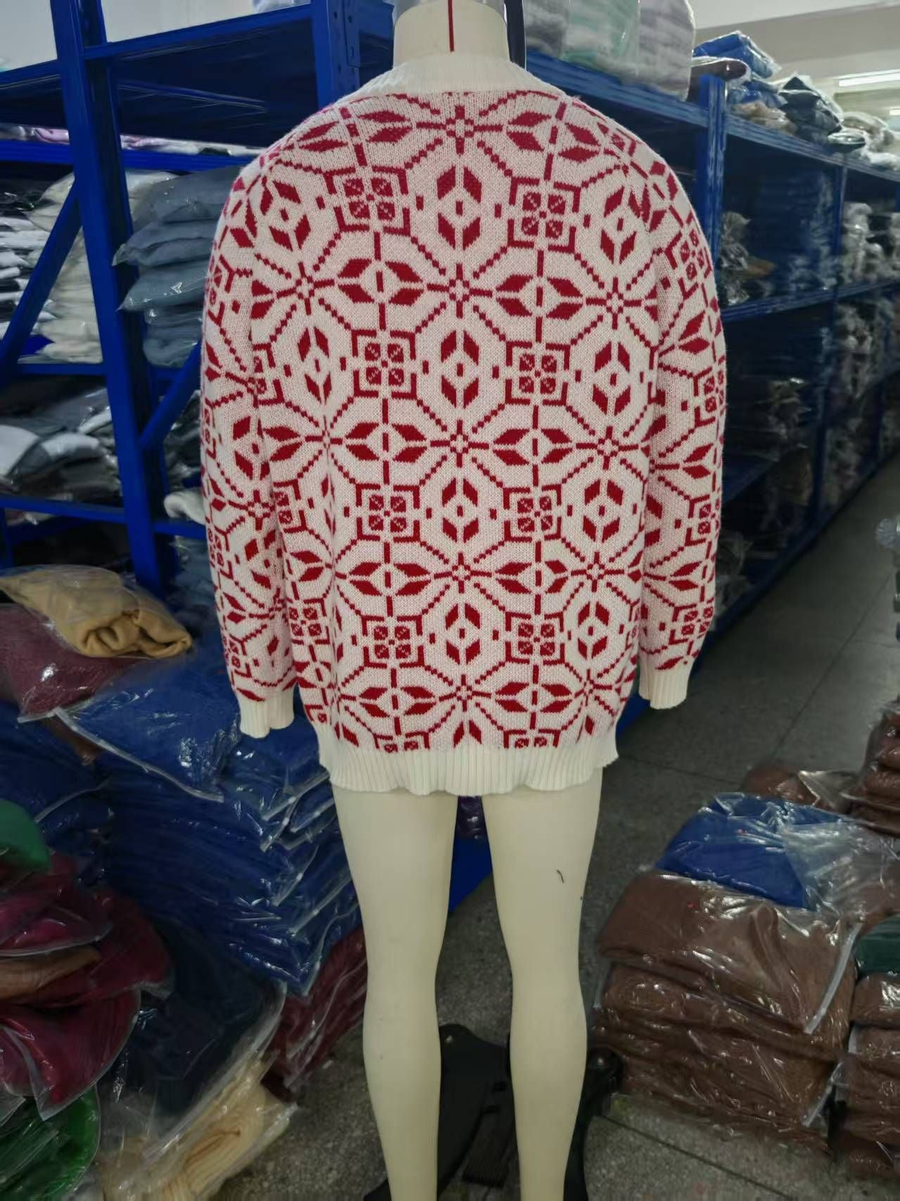 New Style Simple Retro Fresh Jacquard Sweater Loose Street Pullover Contrast Color Long Sleeve Knitted