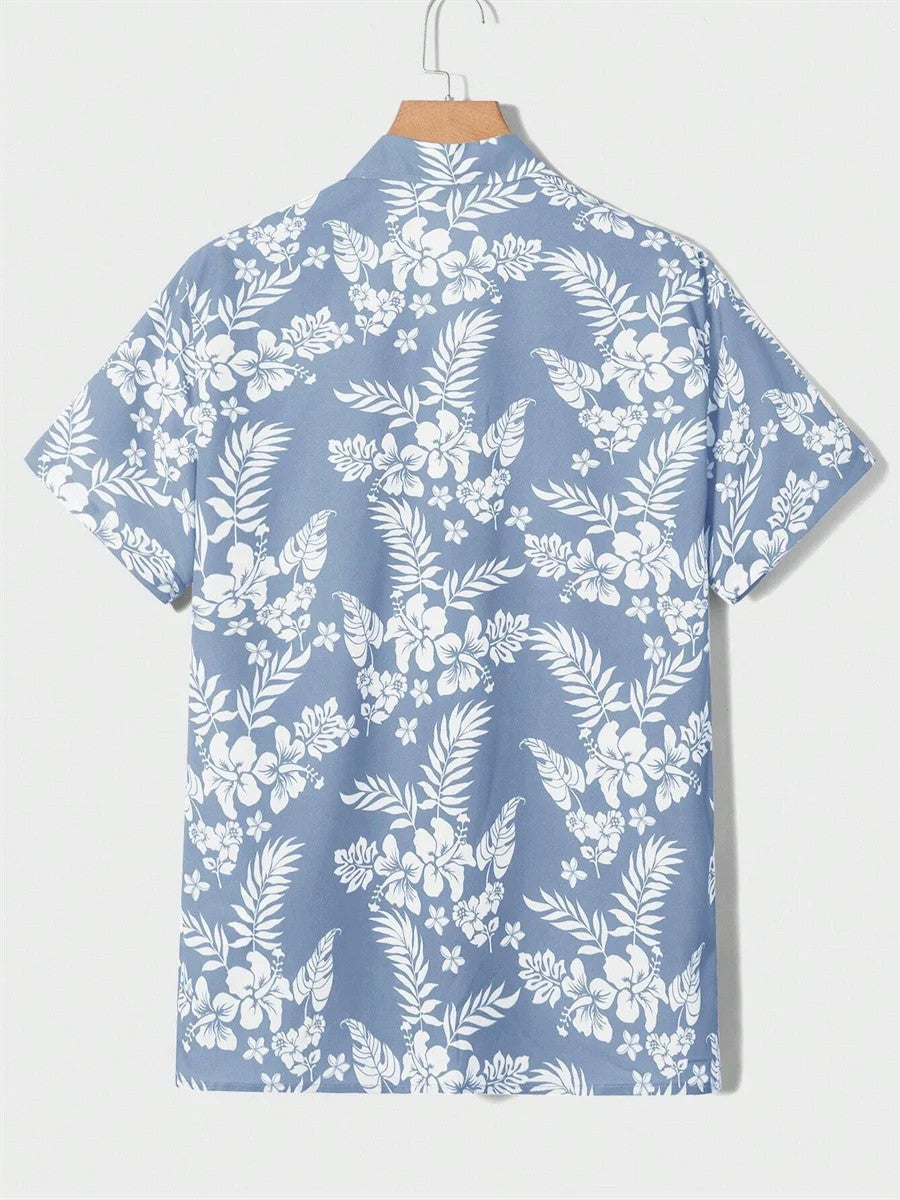 Summer men's new tropical 3D printing lapel short-sleeved shirt Hawaiian casual daily wearing large size
