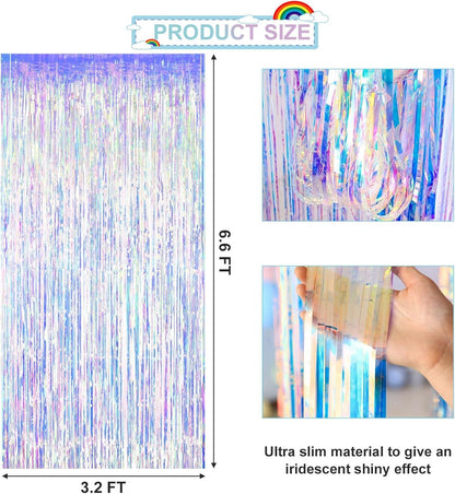 Shiny Corlorful Metallic Tinsel Foil Fringe Curtains Photo Booth Props for Engagement Bridal Shower Celebration Party Decoration