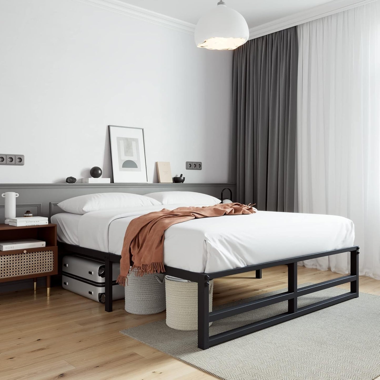 14 Inch Heavy Duty Full Size Metal Platform Bed Frame, Large Under Bed Storage Space, Strong Slats Support, No Box Sprin
