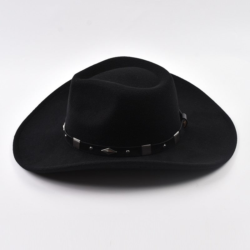 Winter Big Brim Western Cowboy Hat  Belt Decor Jazz Fedora Hats Retro Gentleman Lady Jazz Cowgirl Cap Church Sombrero Caps