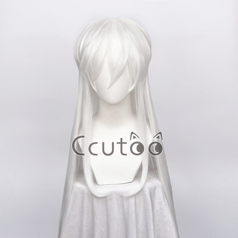 Sesshoumaru Cosplay Wigs 100cm Long White Styled Heat Resistant Synthetic Cosplay Costume Wig Hair + A Free Wig Cap