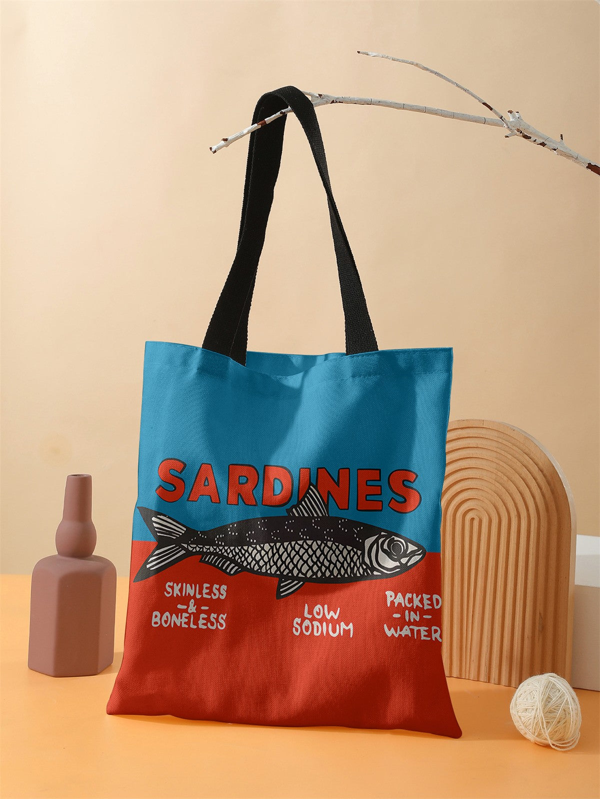 Colorful Trendy Sardines Printe Casual Handbag, Reusable Fashionable Backpack, Multifunctional Tote Bag Polyester Shopping Bag