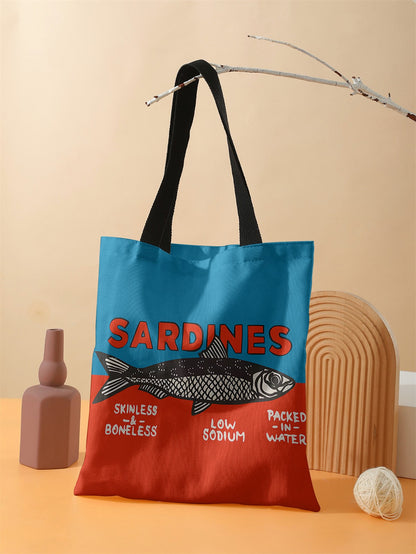 Colorful Trendy Sardines Printe Casual Handbag, Reusable Fashionable Backpack, Multifunctional Tote Bag Polyester Shopping Bag