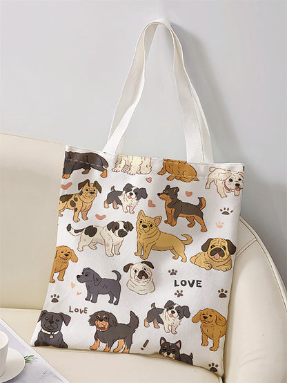 Dog pattern printed casual handbag, reusable fashionable backpack, multifunctional handbag, canvas shopping bag