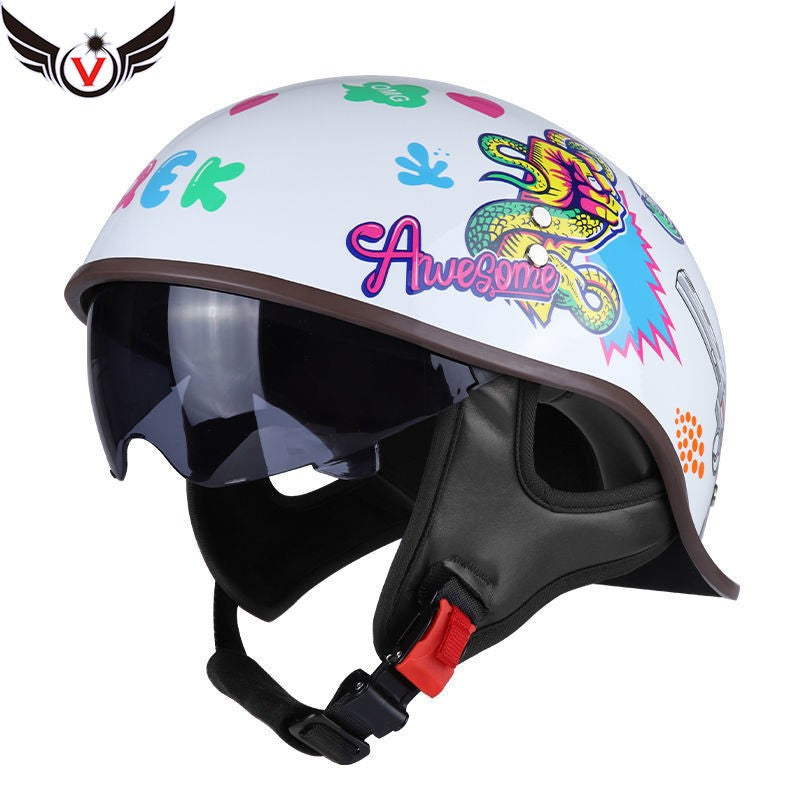 V Half-helmet for Harley Motorcycle Cocked Helmet Retro Helmet Lightweight Four Seasons Unisex Helmet Motorcycle Accessories