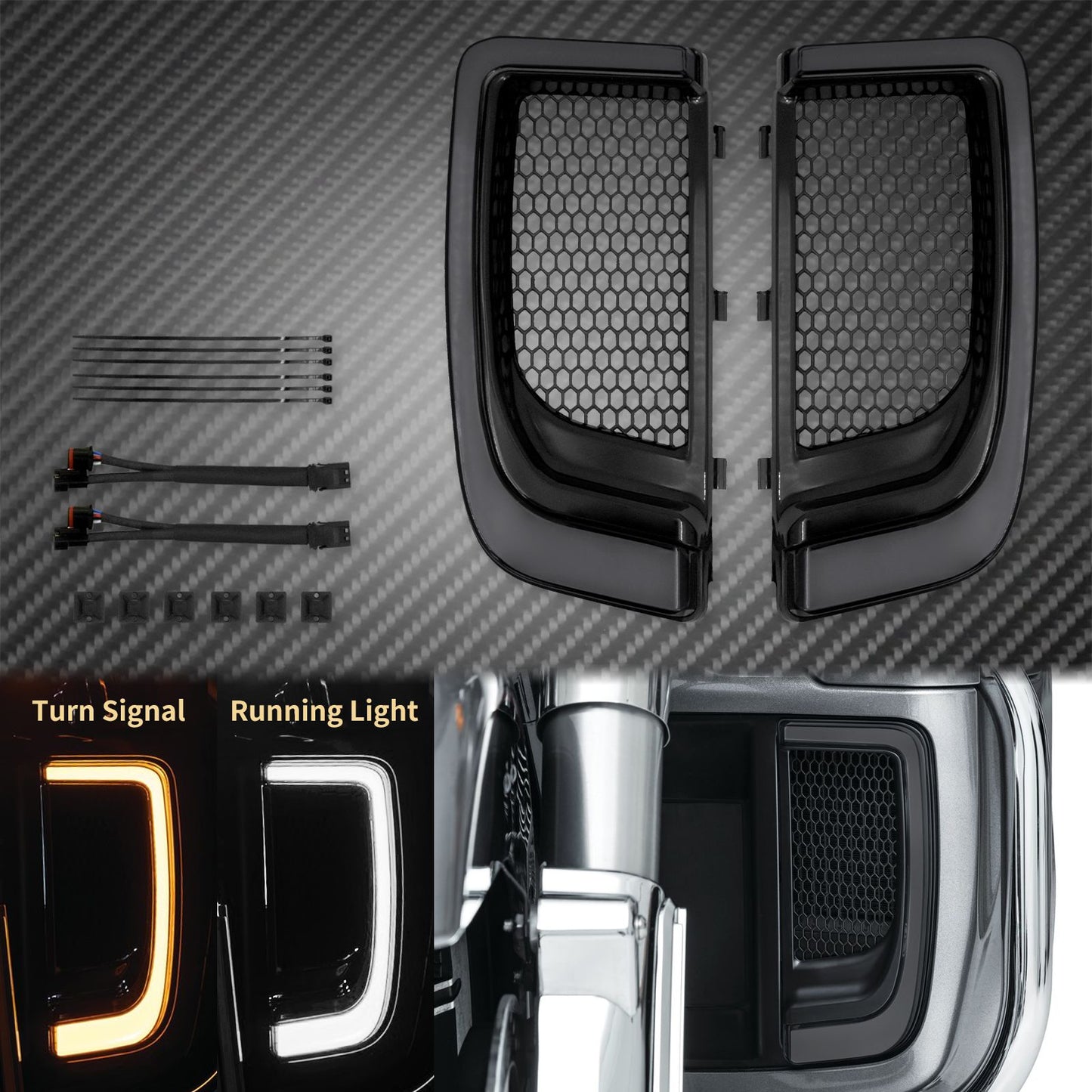 Luz LED de Seta para Motocicleta Grades Inferiores da Carenagem Preto para Harley Touring Street Glide Road Glide Electra Glide FLHTK FLTRU