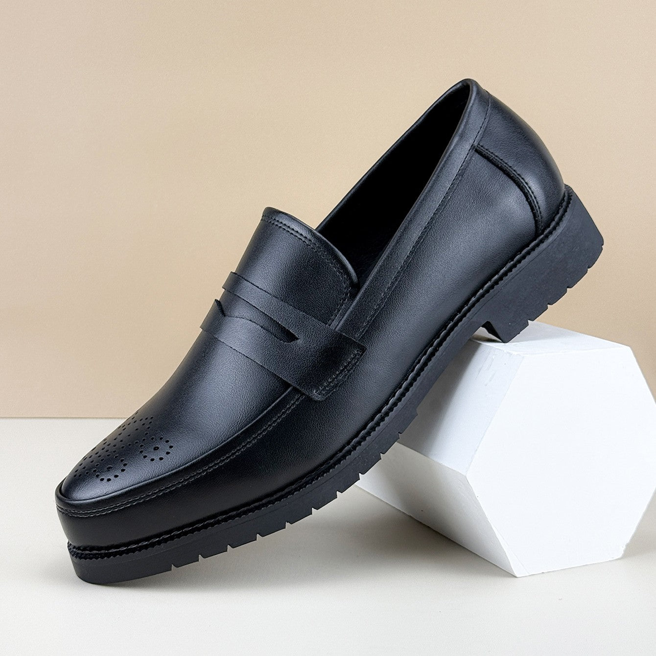 Men's Formal Leather Shoes British Style Oxford Loafers Round Toe Breathable Non-Slip Business Dress Wedding Office Casual Shos