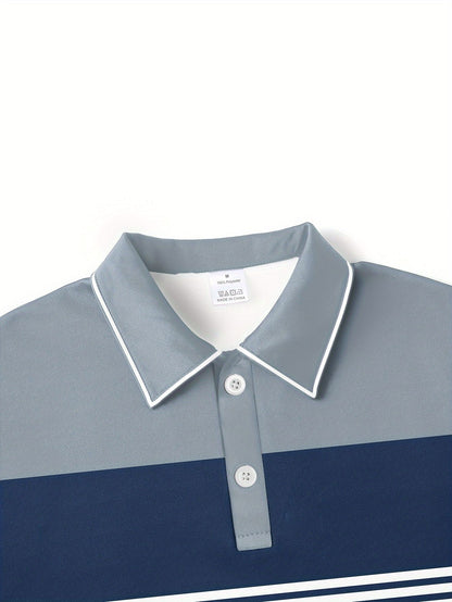 Striped Patchwork Casual Fashion Polo Shirt Business Style Men's Simple and Elegant