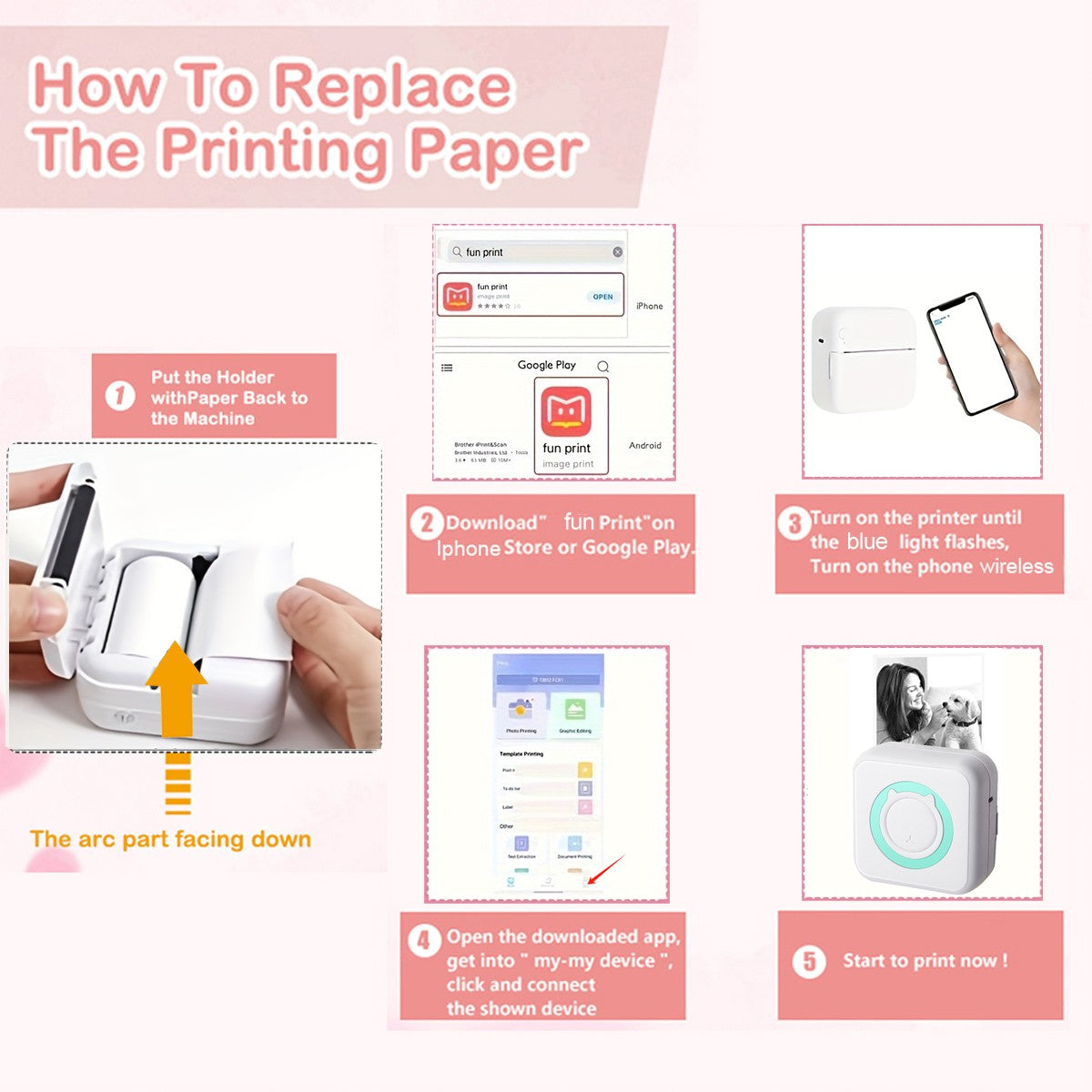 Portable Mini printer,thermal pocket Label  printer, for Android or IOS APP, inkless sticker printer, suitable for home, office