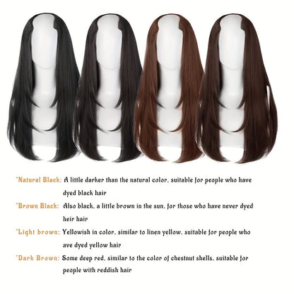 Apliques de Cabelo Sintético Liso Comprido de 22 Polegadas com Grampo em Formato de V Resistente ao Calor Acessórios para Cabelo
