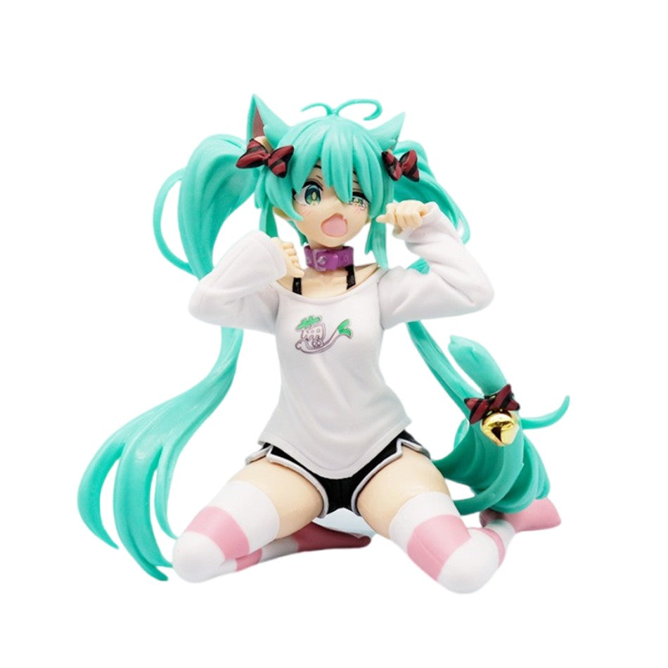 Anim Hatsune Miku Sitting Posture Figure Cat Ear Hatsune Model Desktop Decor Collectible Toy Gift for Fans Japanese Kawaii Otaku