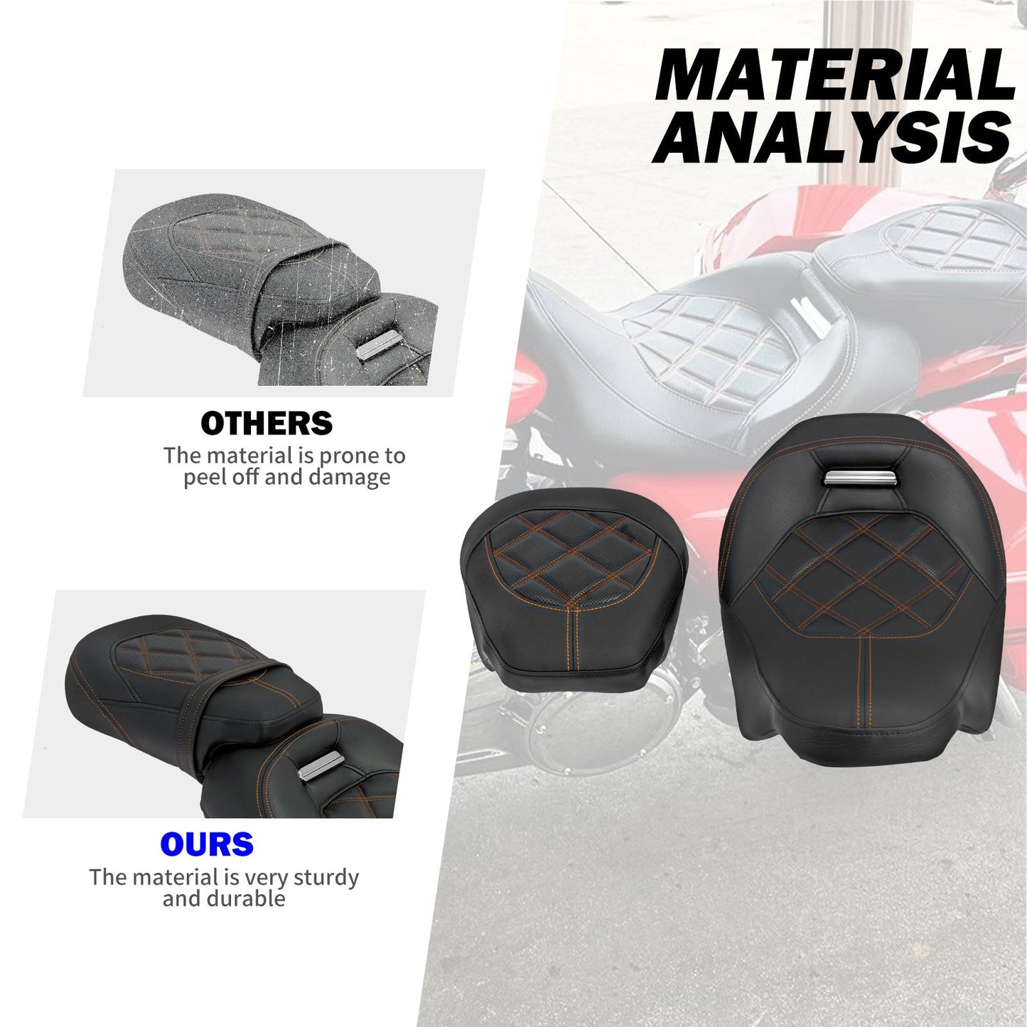 Motorcycle Two Up Seat Black Front Rear Driver Passenger Seat For Harley Touring Road King Street Electra Road Glide 2009-2024