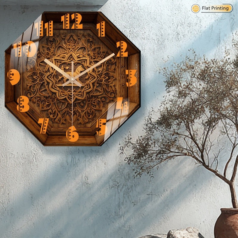 Attractive Premium Intricate Octagon Wooden Carved Deer Wall Clock for Office Farmhouse Valentine's Day Halloween Easter Gifts