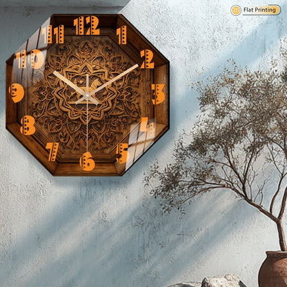 Attractive Premium Intricate Octagon Wooden Carved Deer Wall Clock for Office Farmhouse Valentine's Day Halloween Easter Gifts