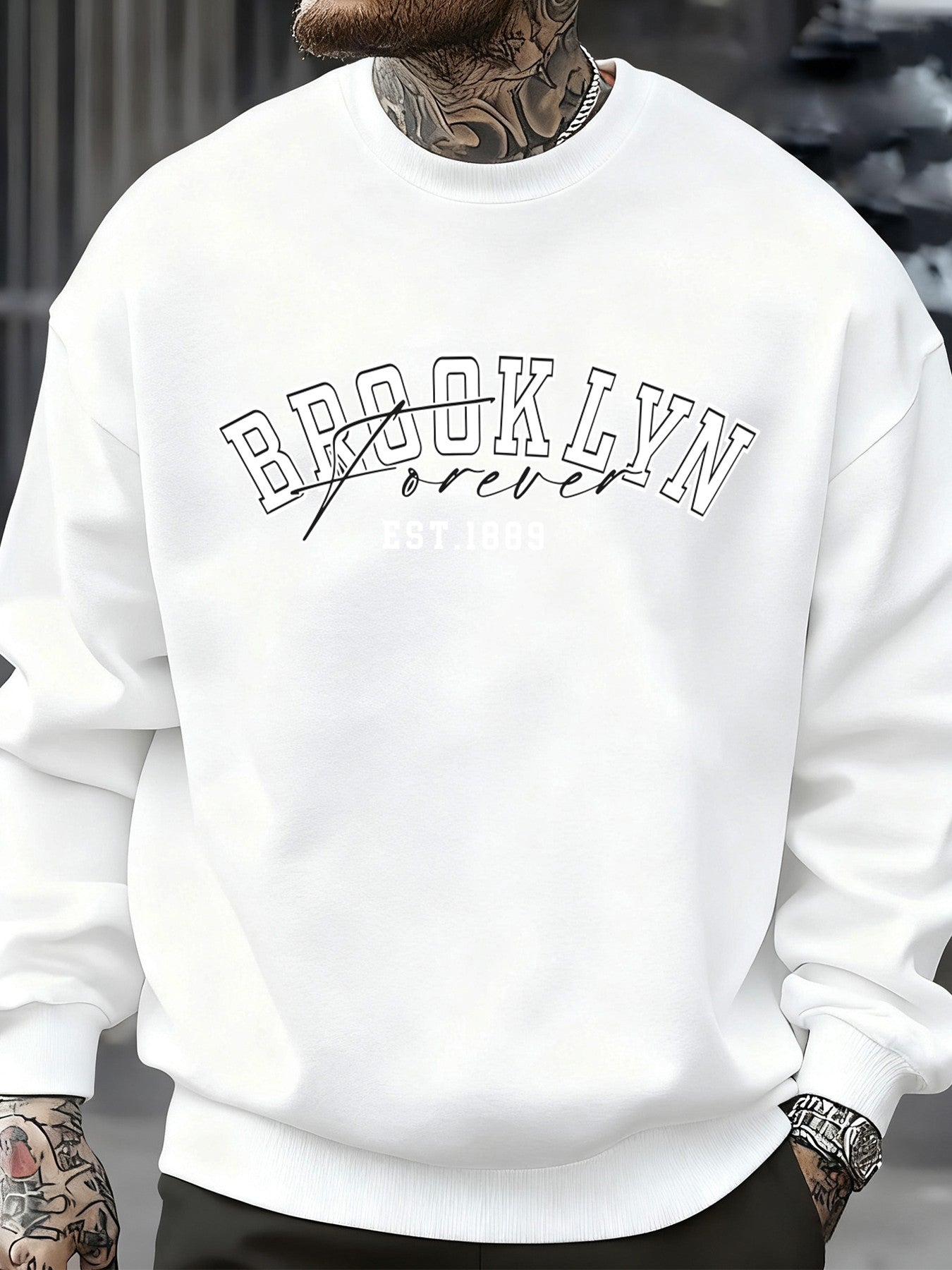 Brooklyn Forever Letter Design Men Sweatshirt Fleece Soft Clothes Trendy Loose All-Match Streetwear Crewneck Fashions Pullover