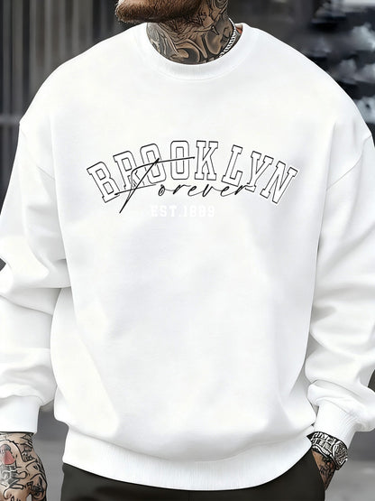 Brooklyn Forever Letter Design Men Sweatshirt Fleece Soft Clothes Trendy Loose All-Match Streetwear Crewneck Fashions Pullover