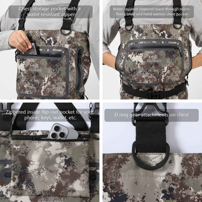 BASSDASH Stockingfoot Masculina Leve e Respirável, Macacão de Peito com Meias, Camuflado Preto para Pesca com Mosca e Caça FW11
