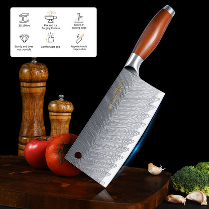 Conjunto de 3 Facas Profissionais de Cozinha Japonesa - Faca do Chef, Faca Multiuso, Cutelo de Carne, Faca para Desossar, Padrão de Aço Damasco