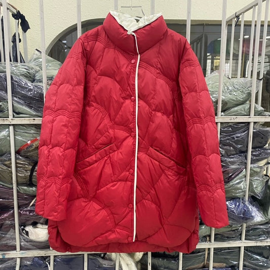 Lagabogy 2025 Mid-Long Puffer Jacket Winter Women Simple White Duck Down Coat Stand Collar Parka Female Single Breasted Outwear