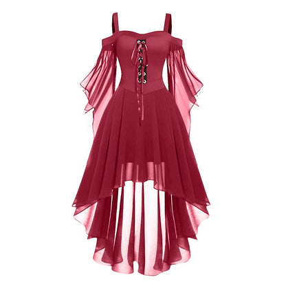 2024 New Women Fairy Skirt Plus Size Cold Shoulder Butterfly Sleeve Halloween Witch Gothic Dress Elegant Party Evening Dresses